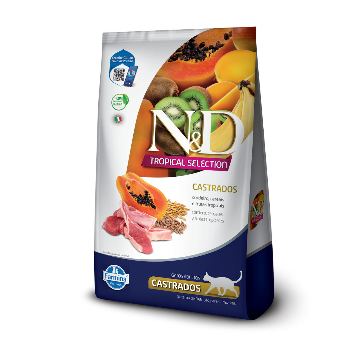 N&D Tropical para Gatos Adultos Castrados de Todas as Raças Sabor Cordeiro, Cereais e Frutas Tropicais 400g