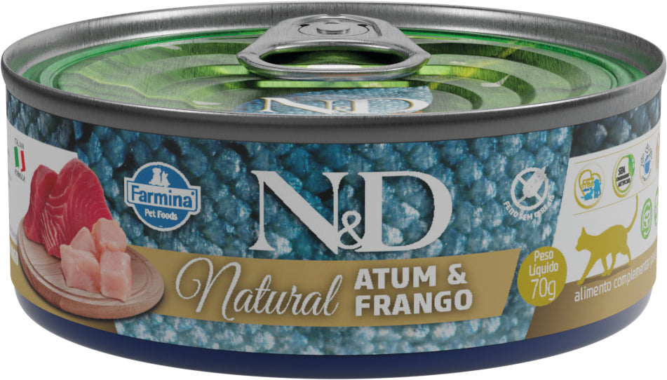N&D Natural para Gatos de Todas as Raças Sabor Atum e Frango 70g