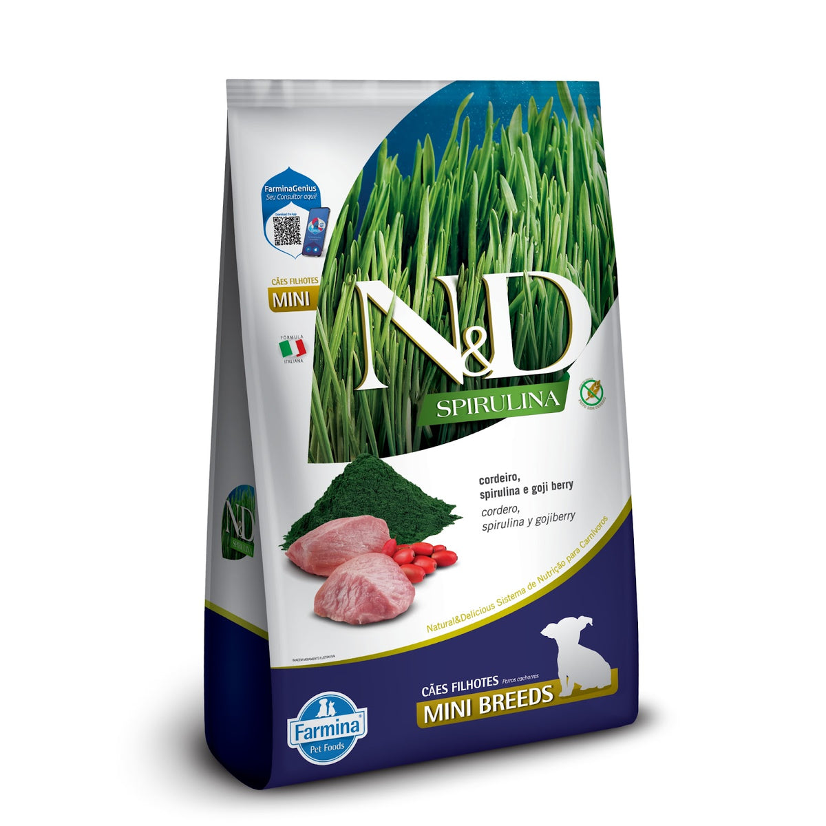 N&D Spirulina para Cães Filhotes de Raças Mini e Pequenas Sabor Cordeiro, Spirulina e Goji Berry 2Kg
