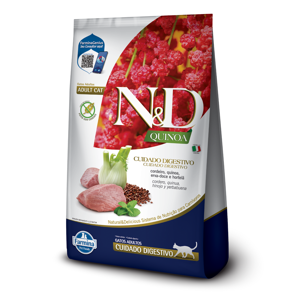 N&D Quinoa Cuidado Digestivo para Gatos Adultos de Todas as Raças Sabor Cordeiro 1,5Kg
