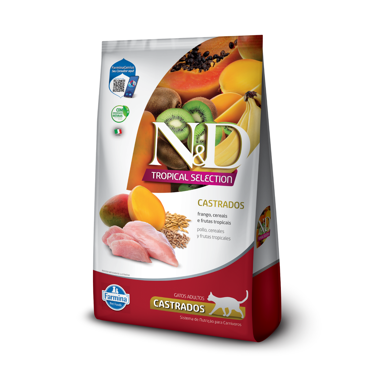 N&D Tropical para Gatos Adultos Castrados de Todas as Raças Sabor Frango, Cereais e Frutas Tropicais 1,5Kg