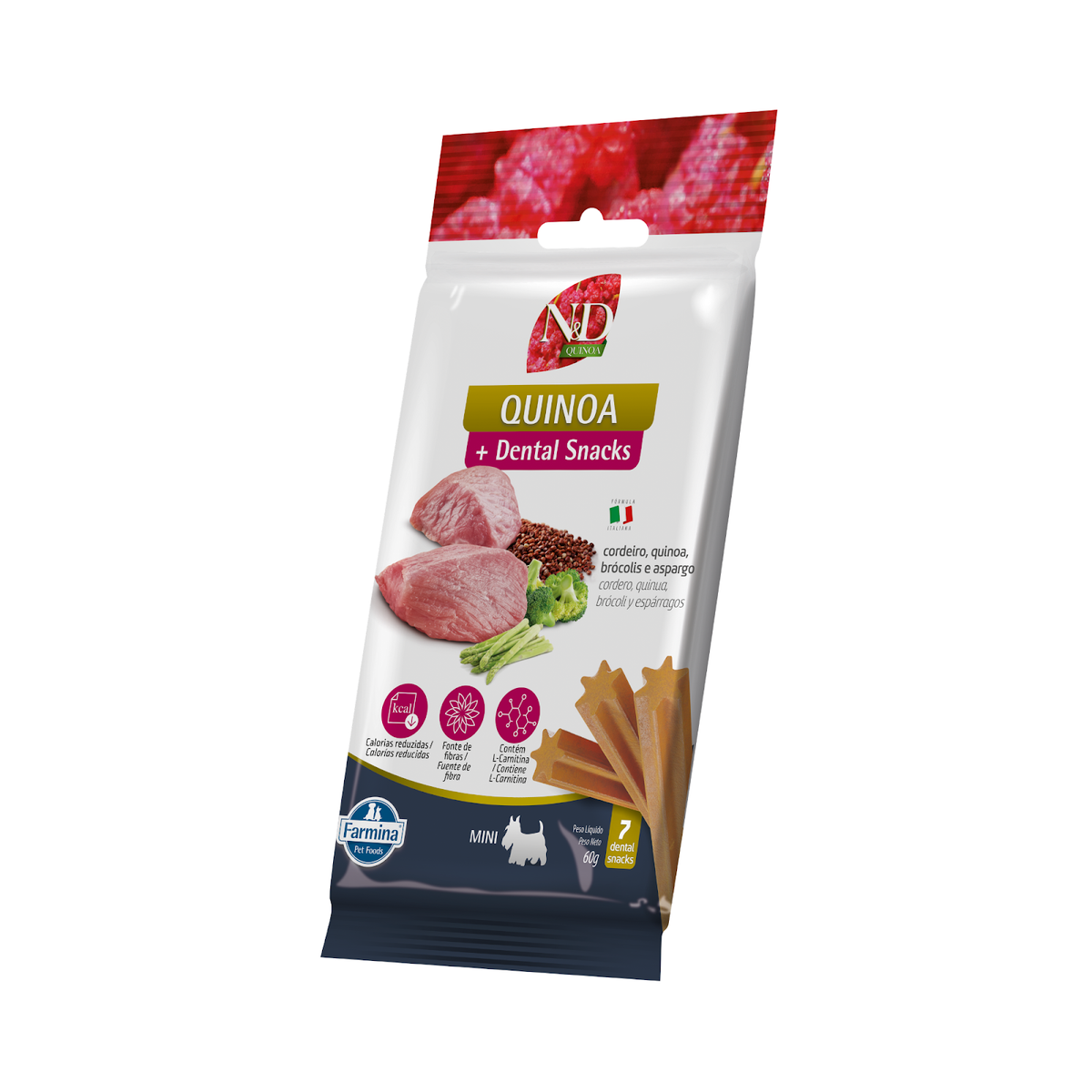Petisco Dental N&D Quinoa Controle de Calorias para Cães de Raças Mini e Pequenas Sabor Cordeiro, Quinoa, Brócolis e Aspargo 60g
