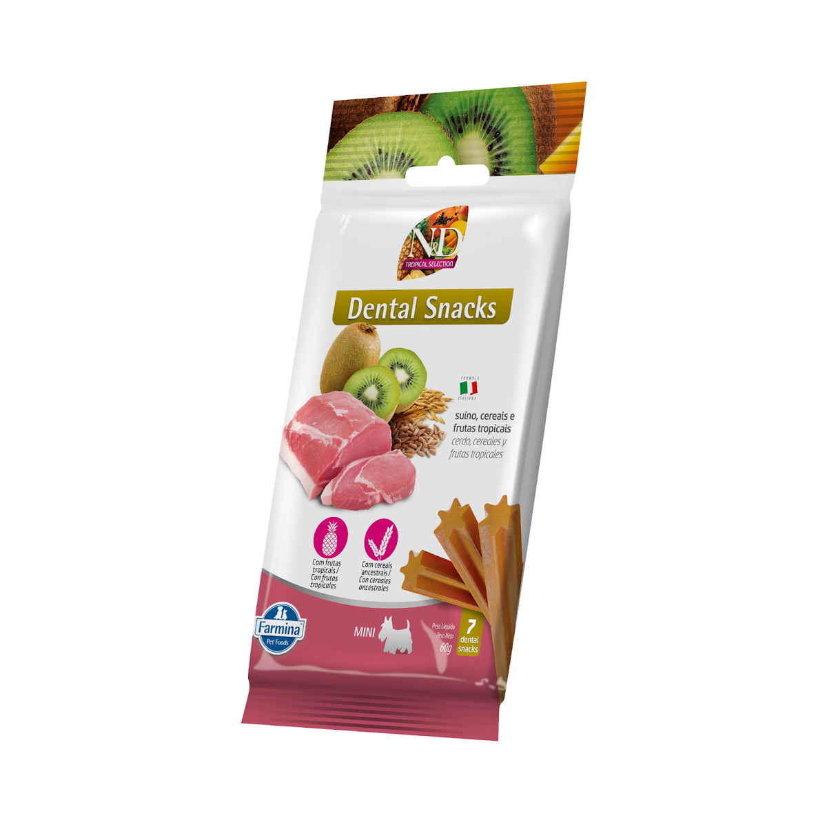 Petisco Dental N&D Tropical para Cães de Raças Mini e Pequenas Sabor Suíno, Cereais e Frutas Tropicais 60g