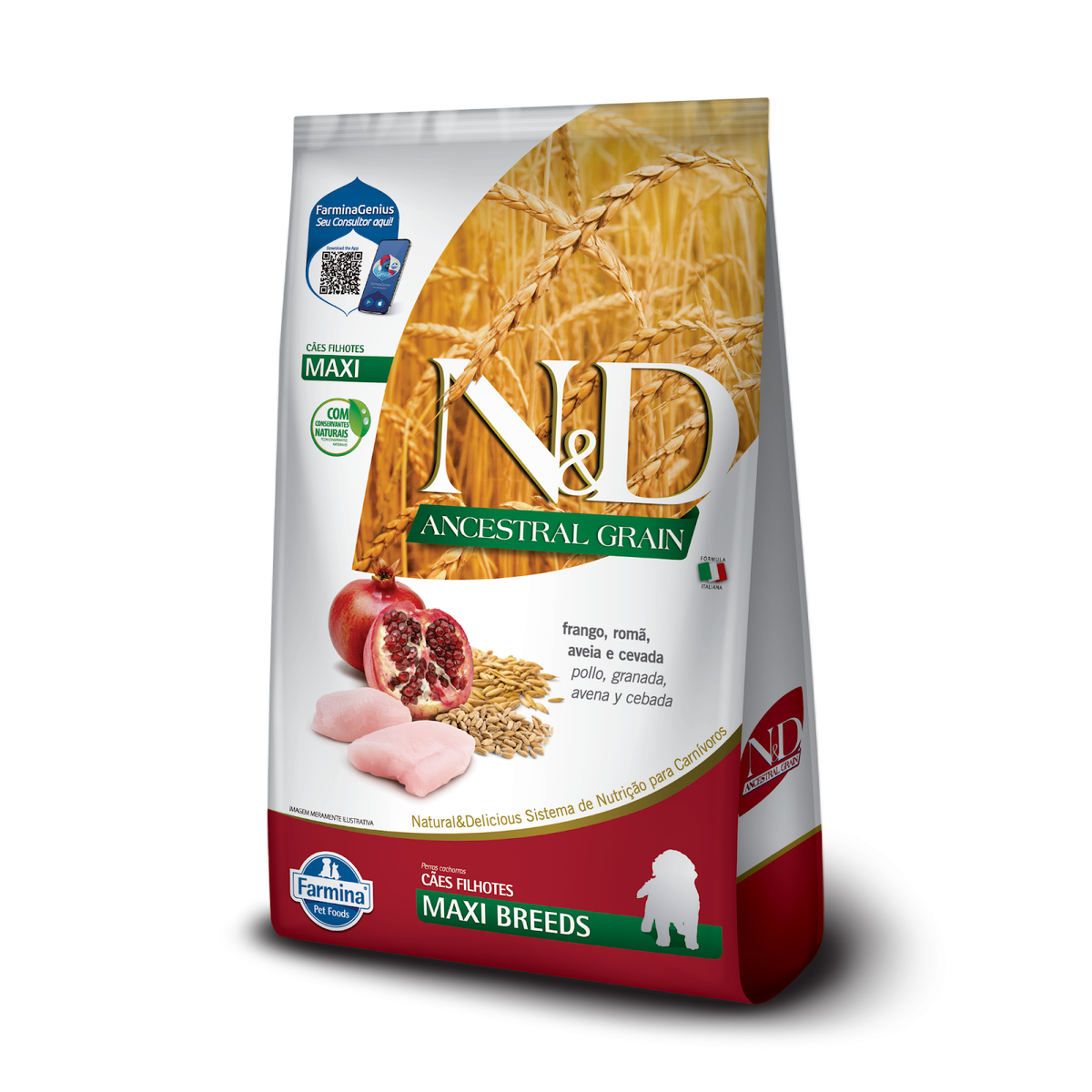 N&D Ancestral para Cães Filhotes de Raças Grandes e Gigantes Sabor Frango, Romã, Aveia e Cevada 10,1Kg