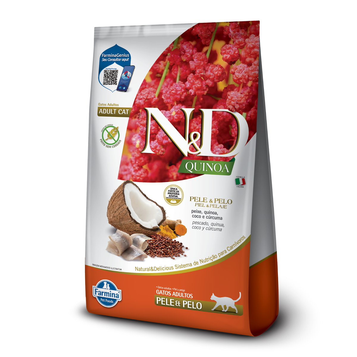 N&D Quinoa Pele e Pelo para Gatos Adultos de Todas as Raças Sabor Peixe 1,5Kg
