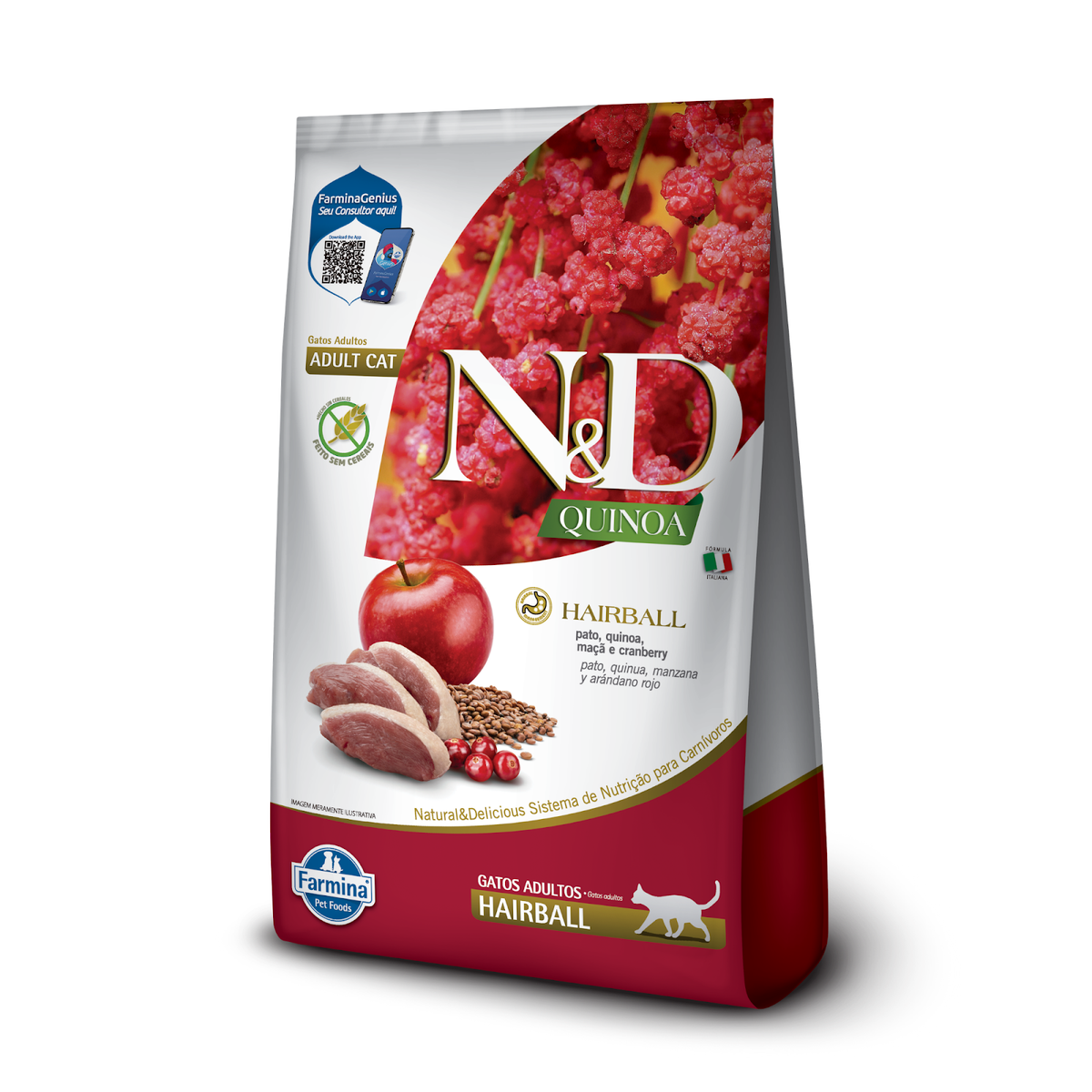 N&D Quinoa Hairball para Gatos Adultos de Todas as Raças Sabor Pato 1,5Kg