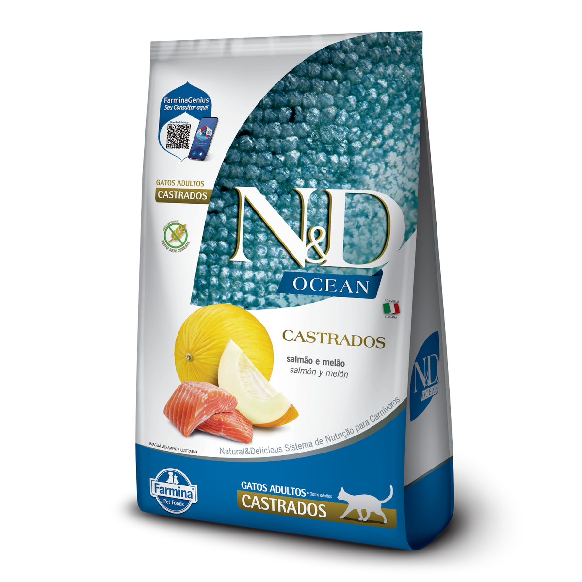 N&D Ocean para Gatos Adultos Castrados de Todas as Raças Sabor Salmão e Melão 7,5Kg