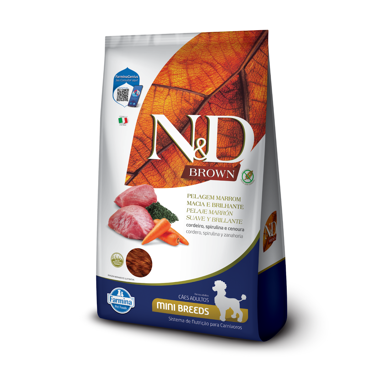 N&D Brown para Cães Adultos de Raças Mini e Pequenas Sabor Cordeiro, Spirulina e Cenoura 2Kg