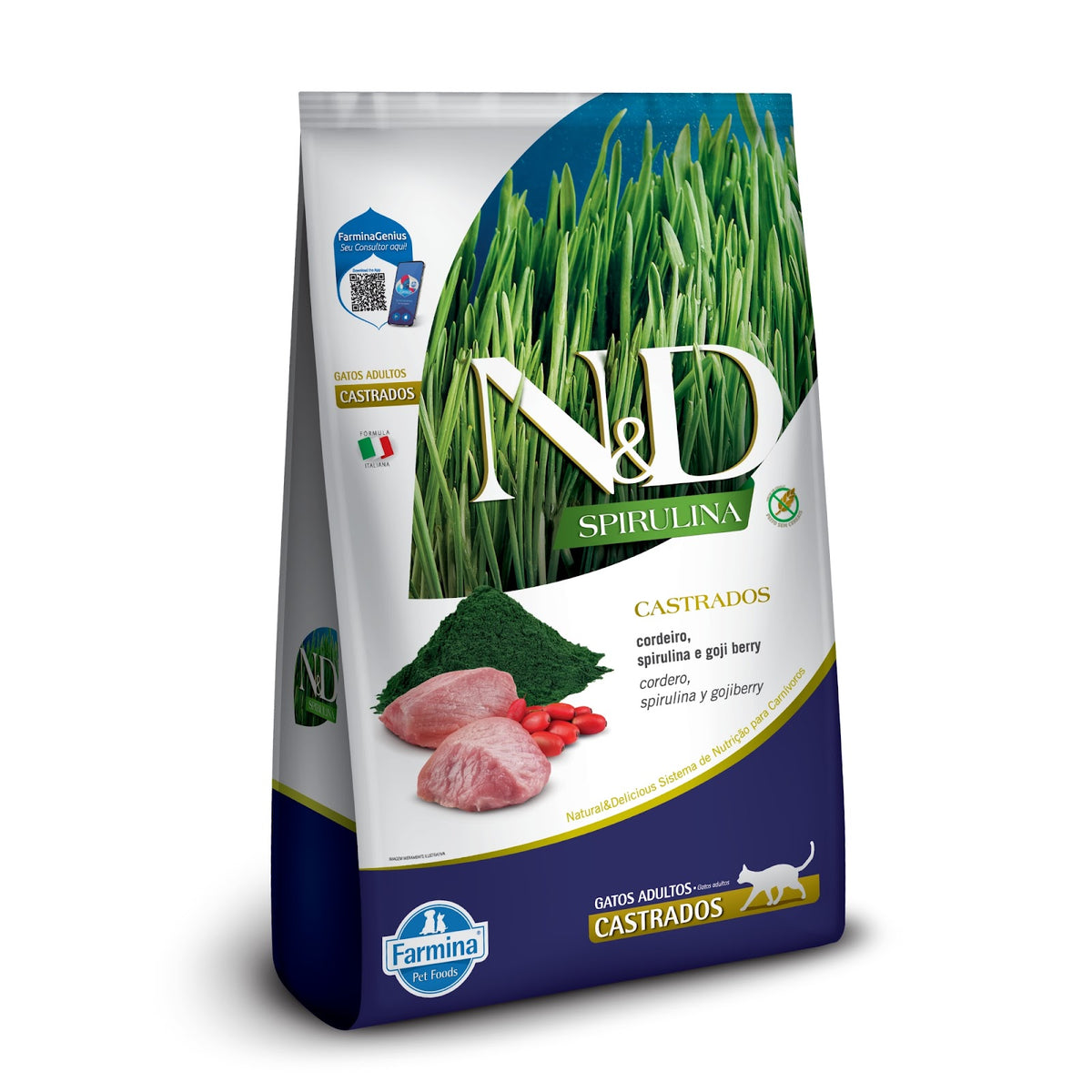 N&D Spirulina para Gatos Adultos Castrados de Todas as Raças Sabor Cordeiro, Spirulina e Goji Berry 1,5Kg