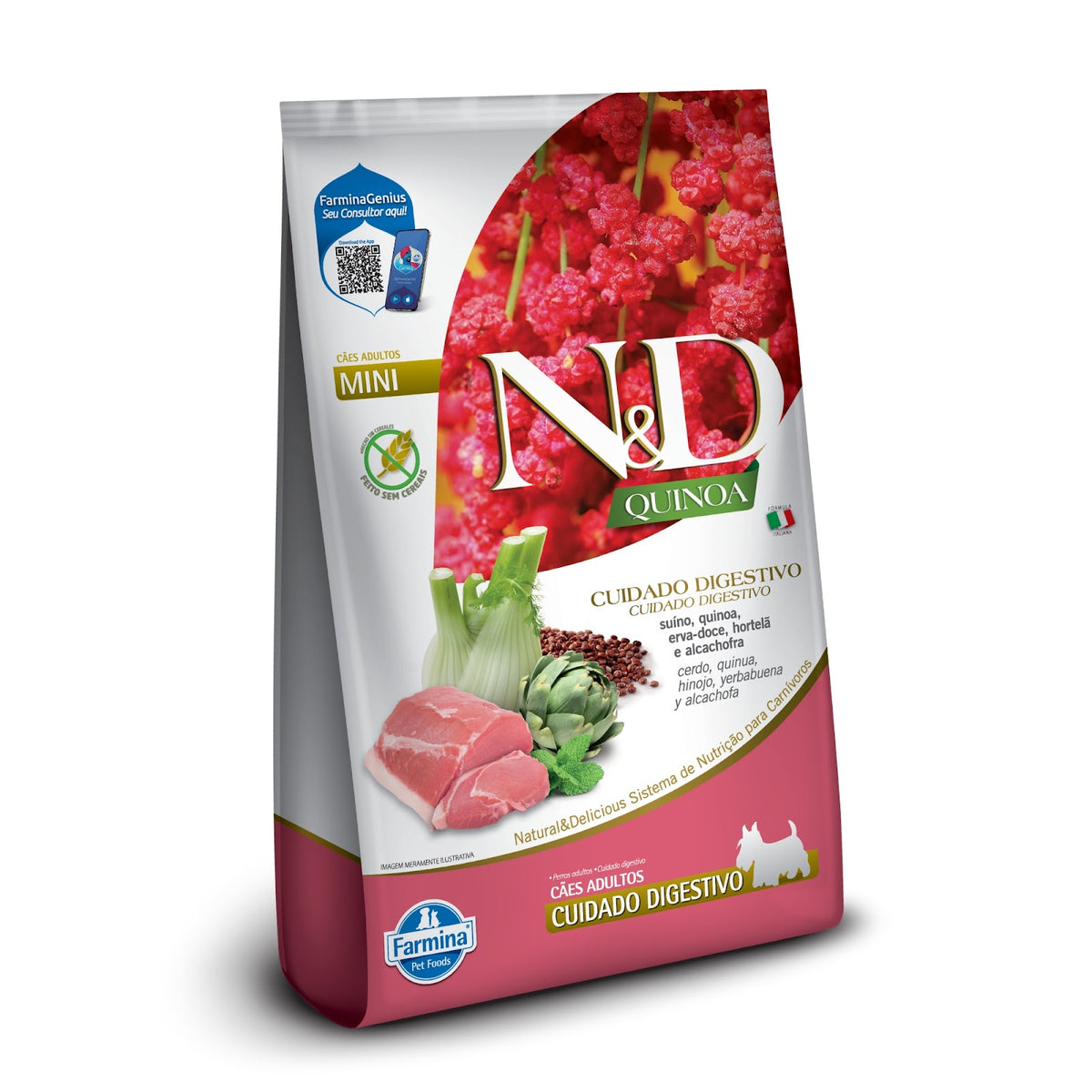 N&D Quinoa Cuidado Digestivo para Cães Adultos de Raças Mini e Pequenas Sabor Suíno 2,5Kg