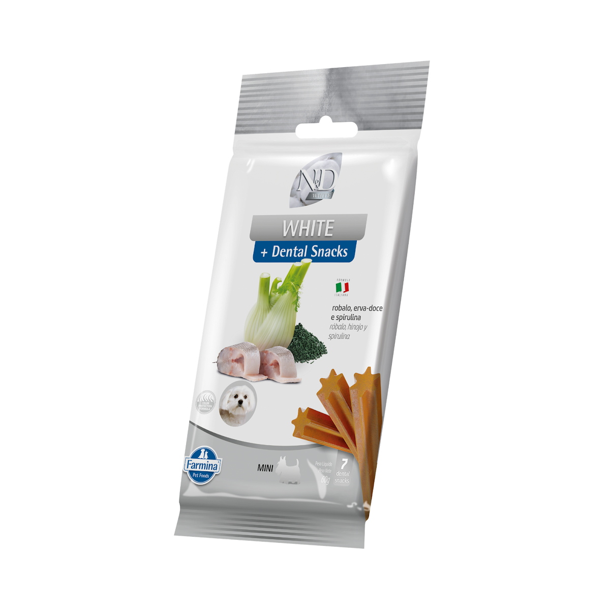 Petisco Dental N&D White para Cães de Raças Mini e Pequenas Sabor Robalo, Erva-doce e Spirulina 60g