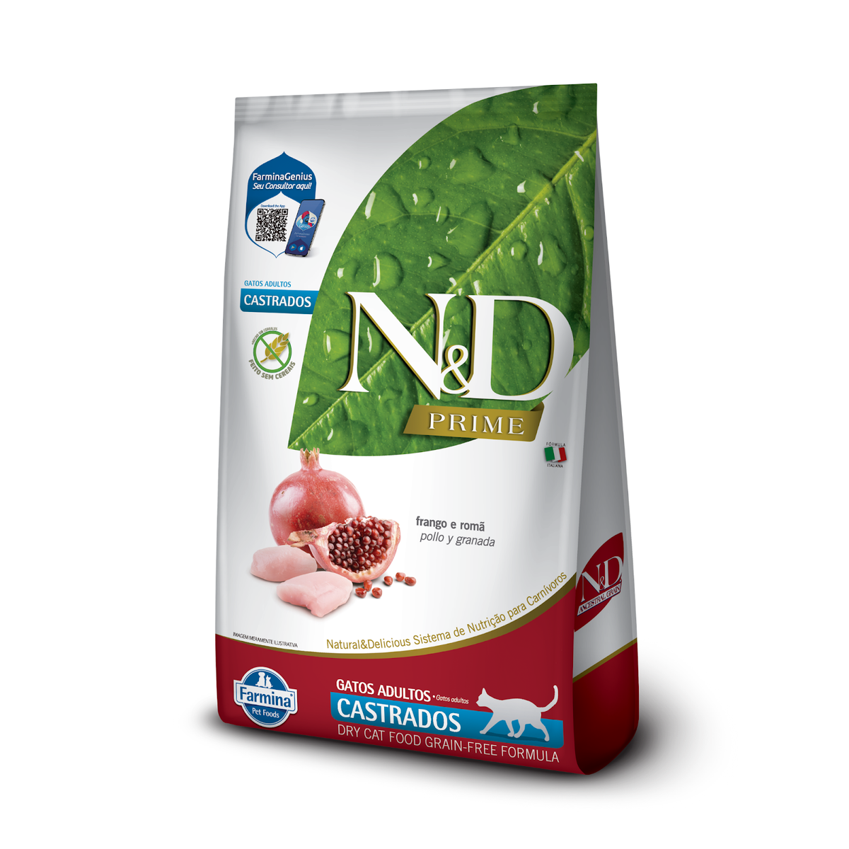 N&D Prime para Gatos Adultos Castrados de Todas as Raças Sabor Frango e Romã 7,5Kg