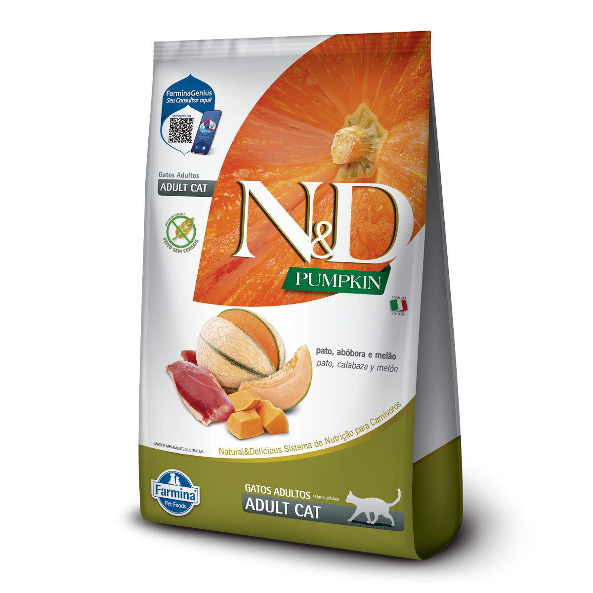 N&D Pumpkin para Gatos Adultos de Todas as Raças Sabor Pato, Abóbora e Melão 400g