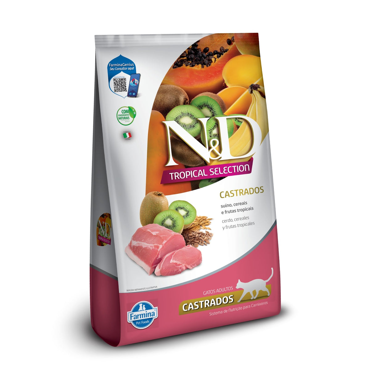 N&D Tropical para Gatos Adultos Castrados de Todas as Raças Sabor Suíno, Cereais e Frutas Tropicais 400g