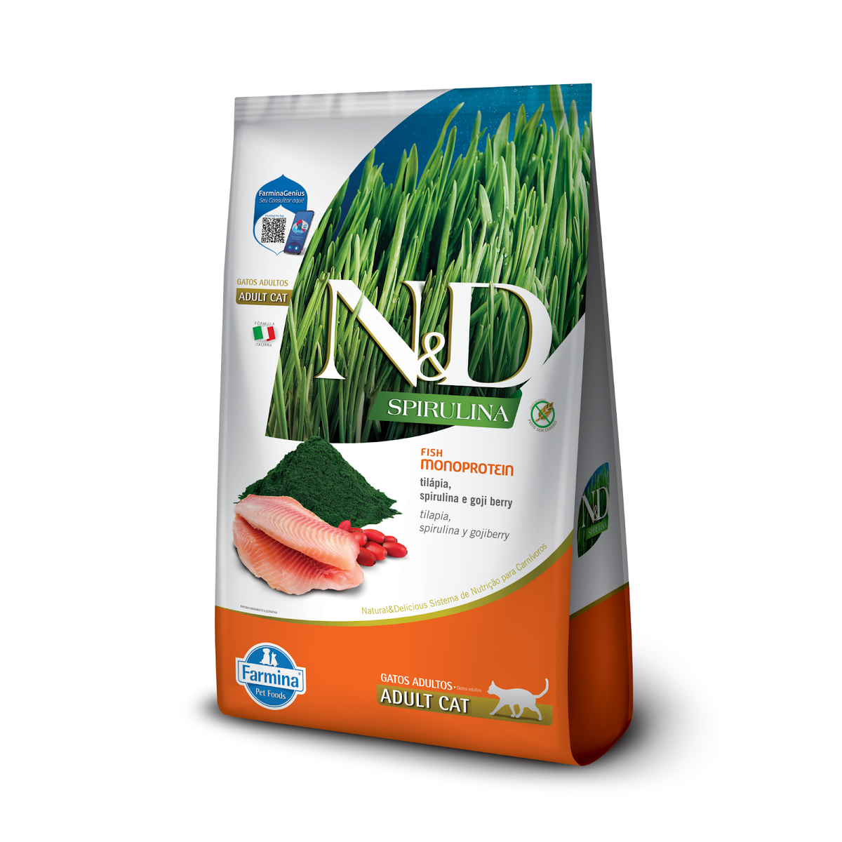 N&D Spirulina para Gatos Adultos de Todas as Raças Sabor Tilápia, Spirulina e Goji Berry 1,5Kg