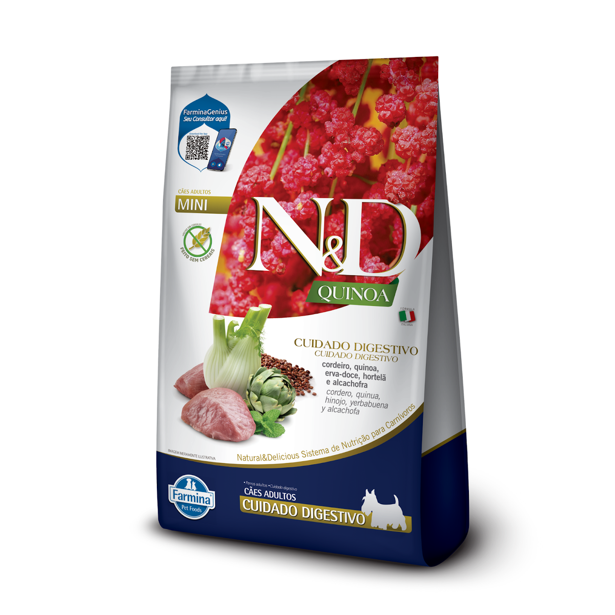 N&D Quinoa Cuidado Digestivo para Cães Adultos de Raças Mini e Pequenas Sabor Cordeiro 2,5Kg