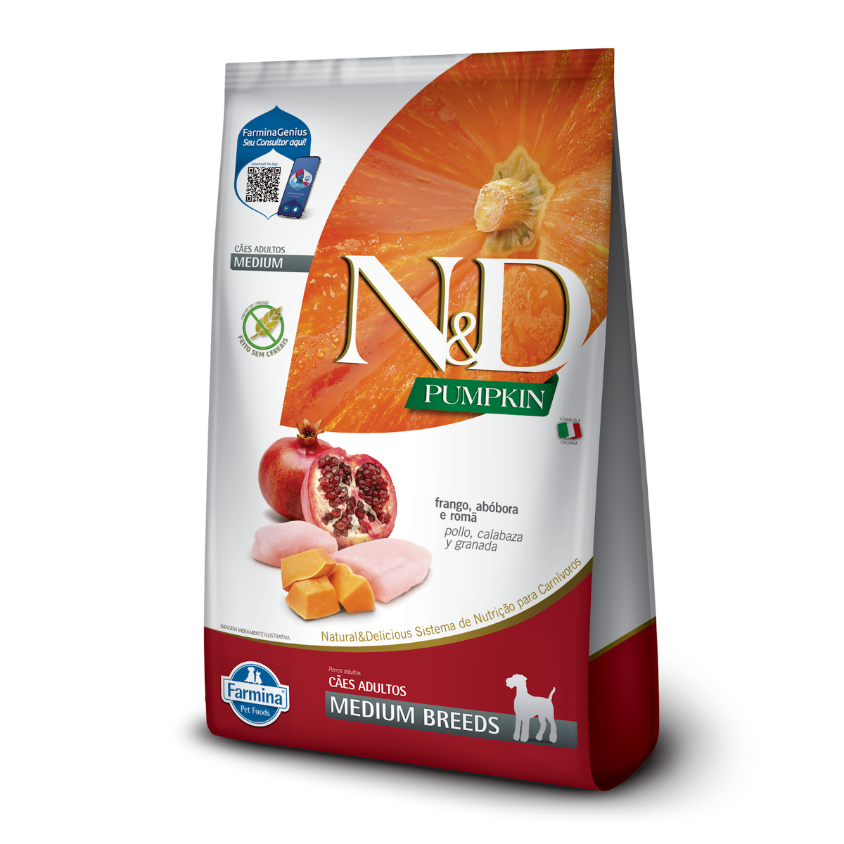 N&D Pumpkin para Cães Adultos de Raças Médias Sabor Frango, Abóbora e Romã 10,1Kg