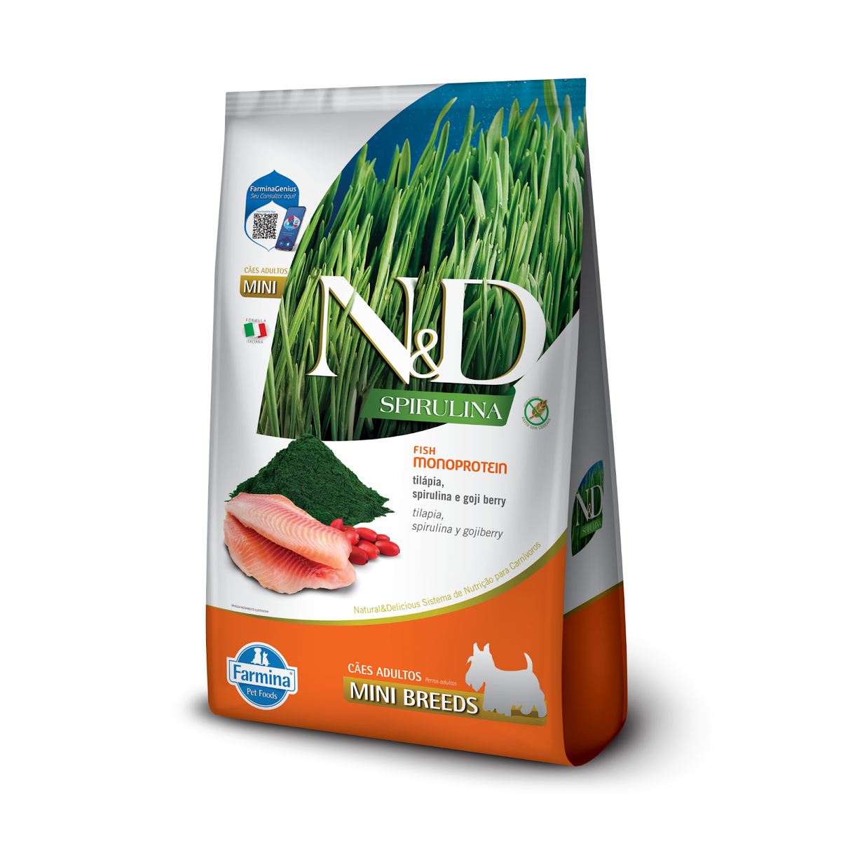 N&D Spirulina para Cães Adultos de Raças Mini e Pequenas Sabor Tilápia, Spirulina e Goji Berry 2Kg