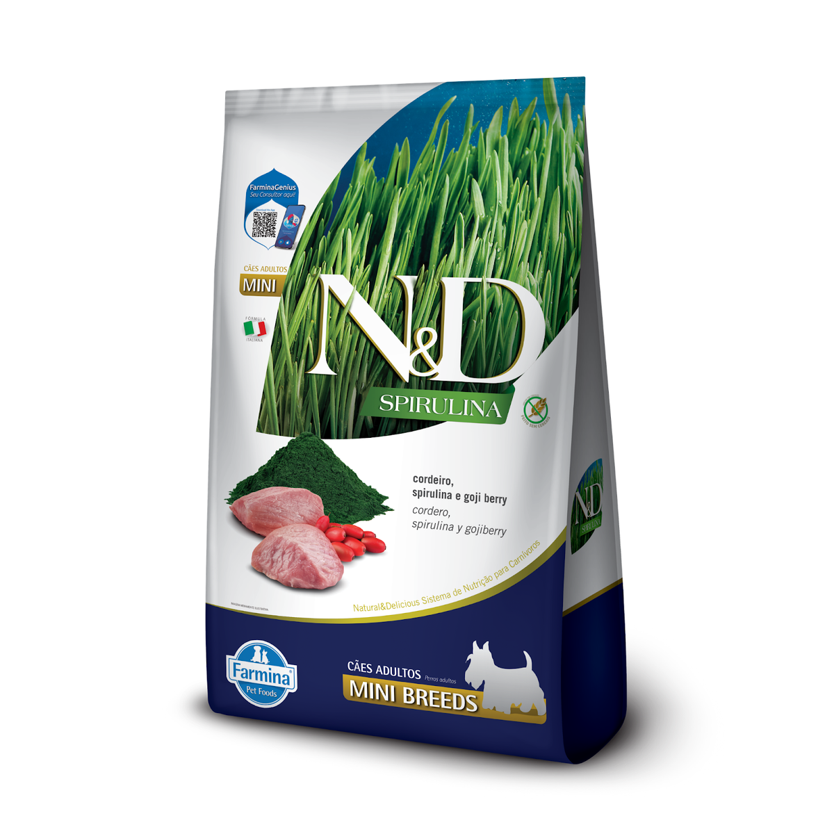 N&D Spirulina para Cães Adultos de Raças Mini e Pequenas Sabor Cordeiro, Spirulina e Goji Berry 7Kg