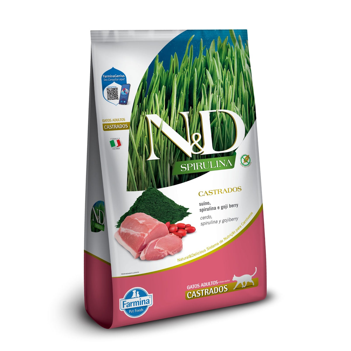 N&D Spirulina para Gatos Adultos Castrados de Todas as Raças Sabor Suíno, Spirulina e Goji Berry 1,5Kg