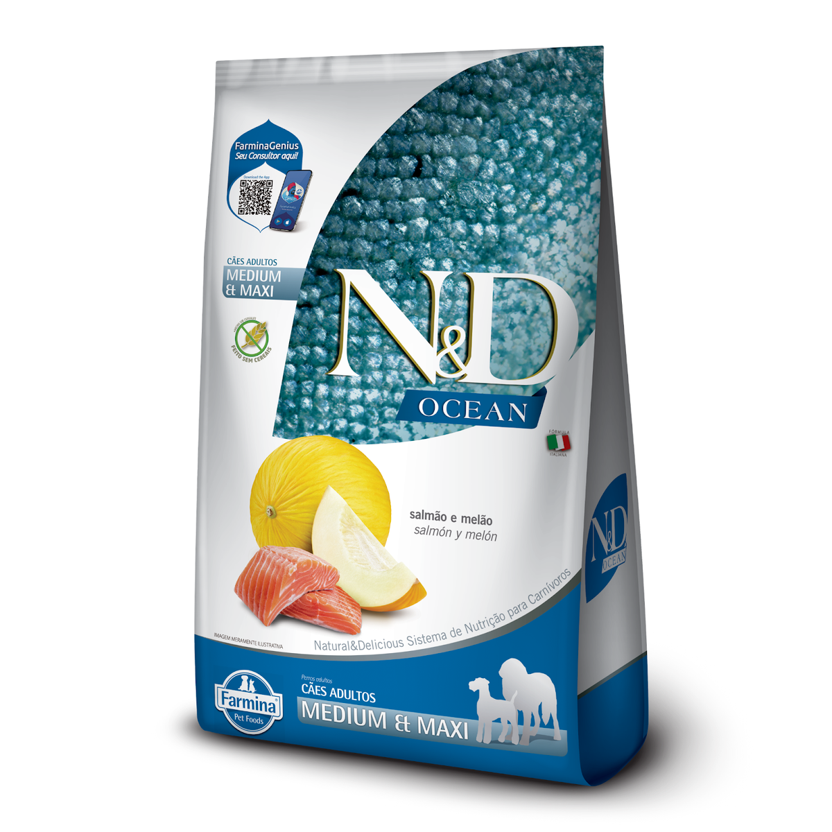 N&D Ocean para Cães Adultos de Raças Médias e Grandes Sabor Salmão e Melão 10,1Kg