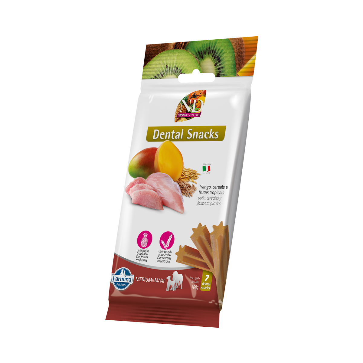 Petisco Dental N&D Tropical para Cães de Raças Médias e Grandes Sabor Frango, Cereais e Frutas Tropicais 100g