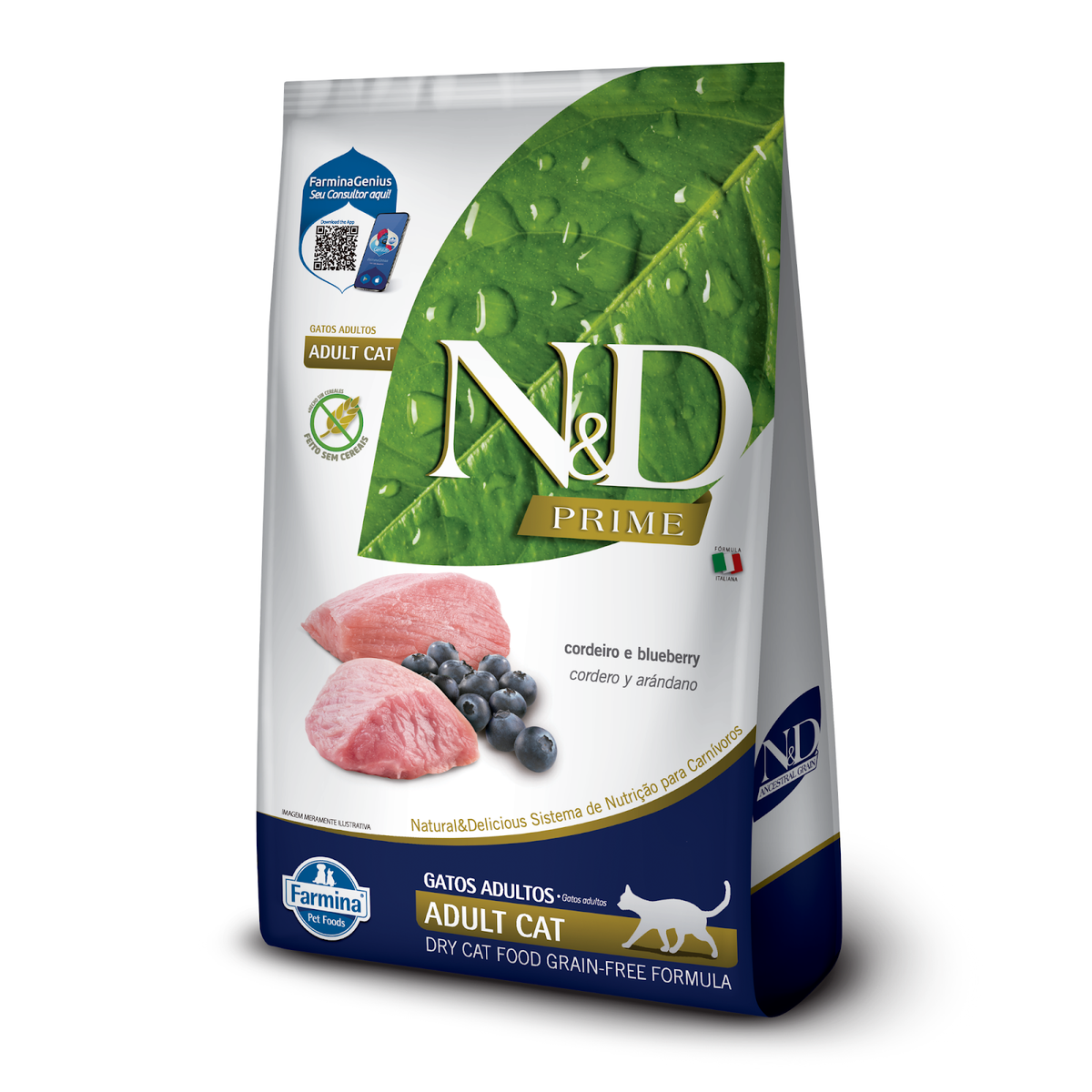 N&D Prime para Gatos Adultos de Todas as Raças Sabor Cordeiro e Blueberry 400g
