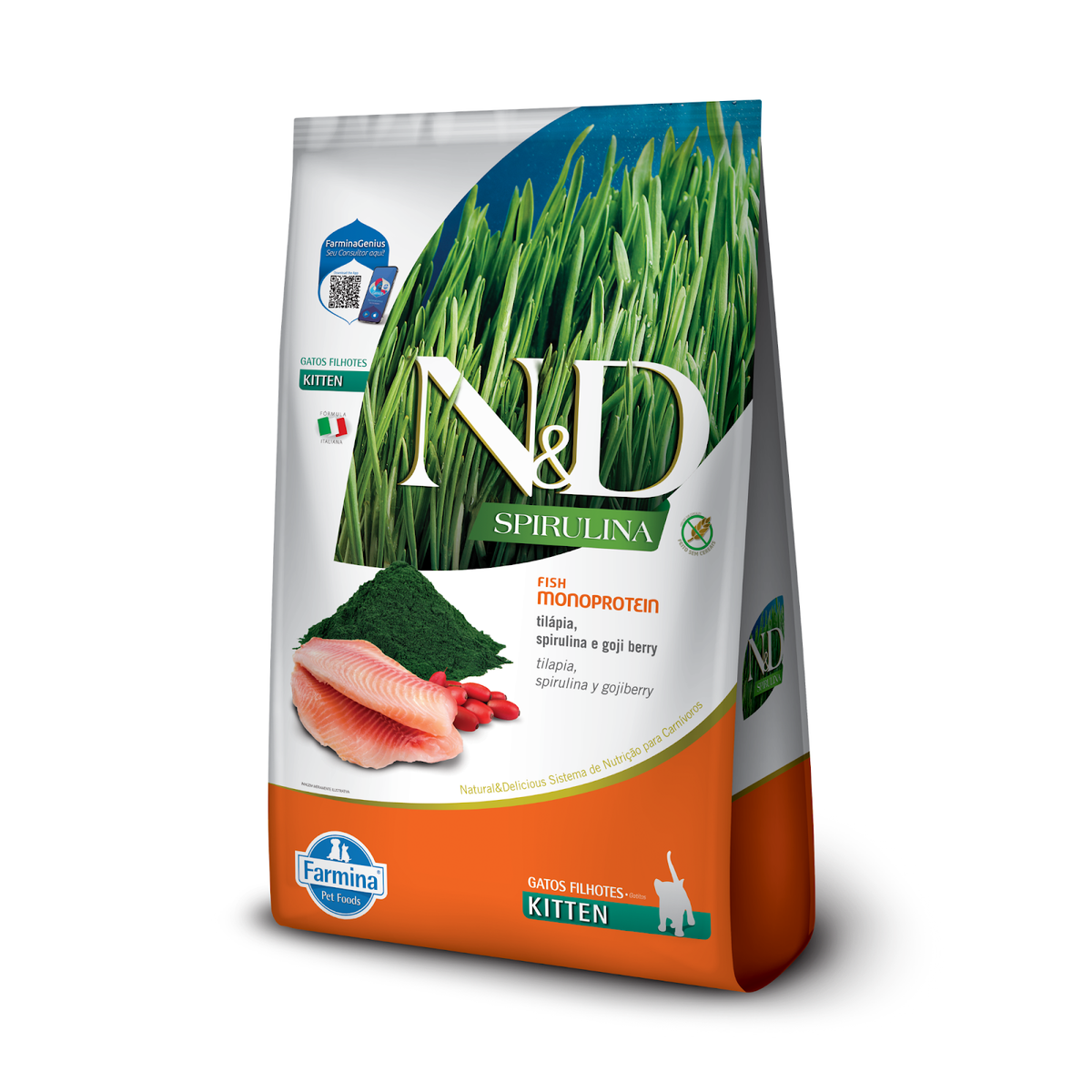 N&D Spirulina para Gatos Filhotes de Todas as Raças Sabor Tilápia, Spirulina e Goji Berry 1,5Kg