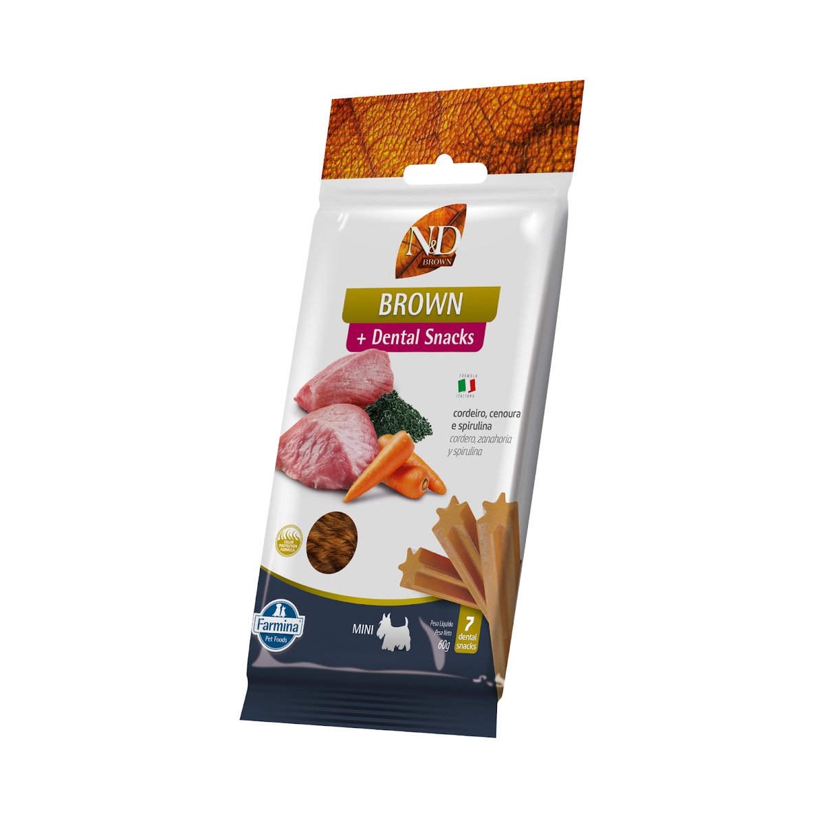 Petisco Dental N&D Brown para Cães de Raças Mini e Pequenas Sabor Cordeiro, Cenoura e Spirulina 60g